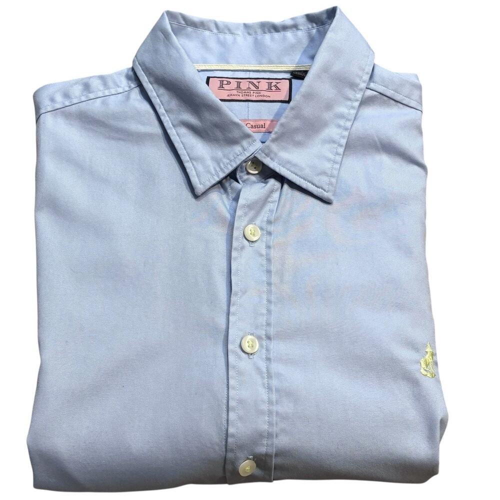 PINK Thomas Pink Shirt Men's Light Blue Slim Casual Embroidered Logo XL